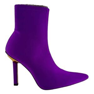 Good American High Kickstand Neoprene Heeled Ankle Boots Purple Gold Heel 7.5